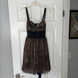 Trixxi Leopard Print Mini Dress with Black Accents